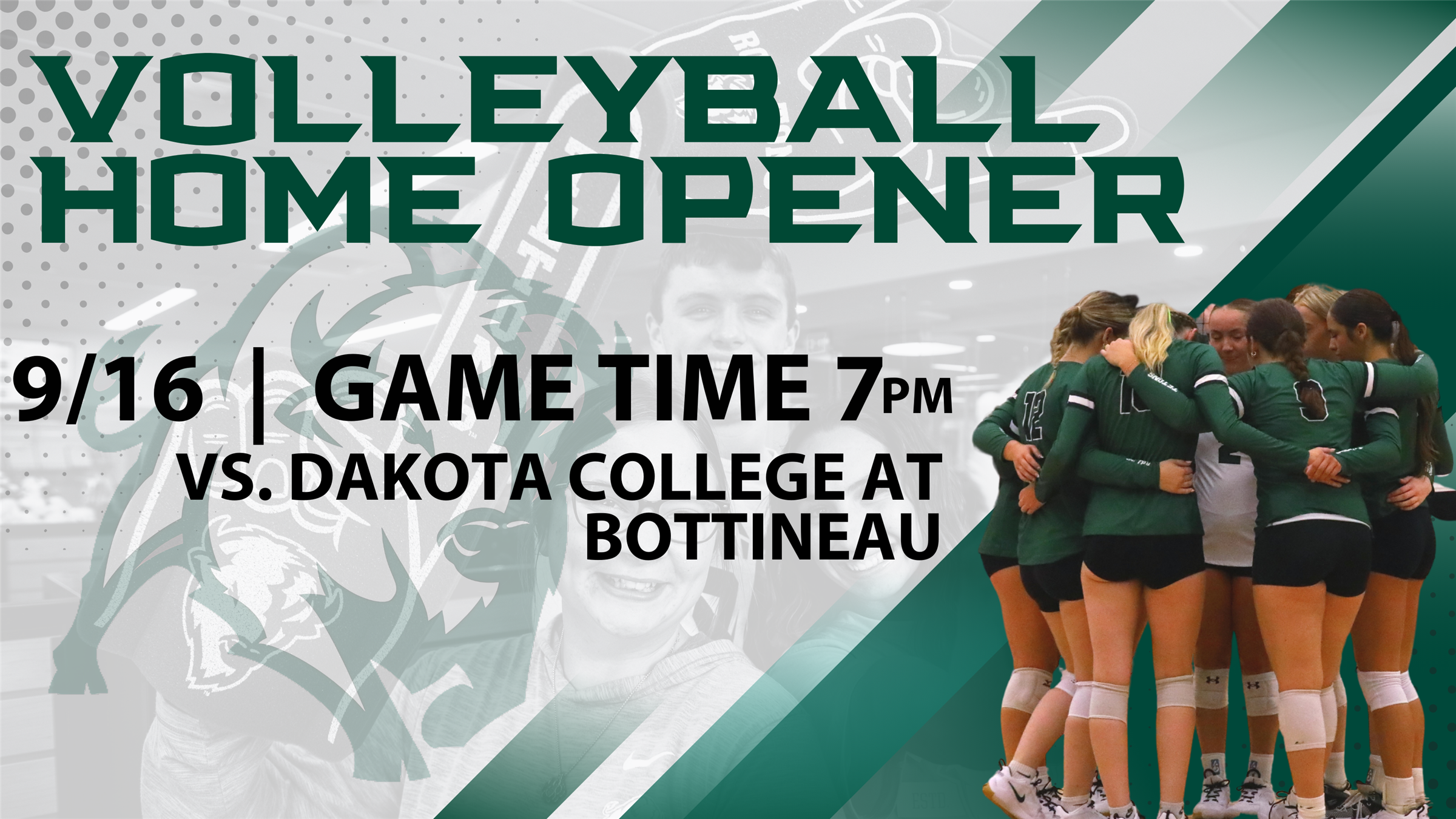 Teton Volleyball home opener promotional graphic for Williston State College
